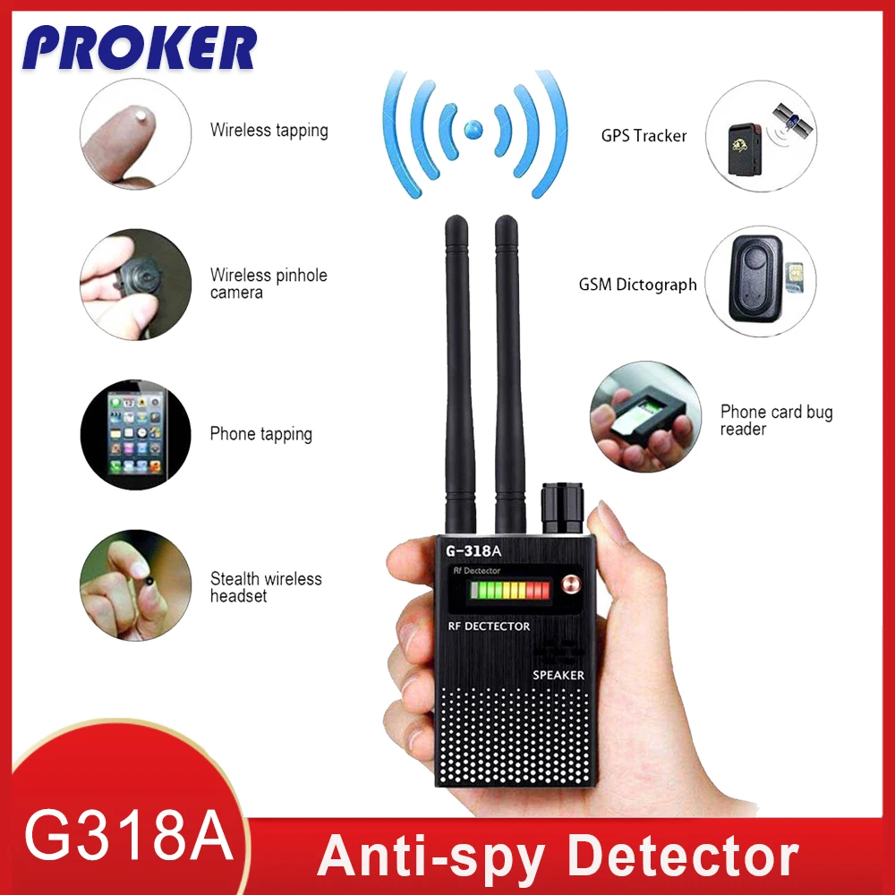 Proker Dual antenna Anti-Spy GPS Wireless Signal Automatic Detector Finder racker Frequency Scan Sweeper Protect Security G318A
Proker Dual antenna Anti-Spy GPS Wireless Signal Automatic Detector Finder racker Frequency Scan Sweeper Protect Security G318A