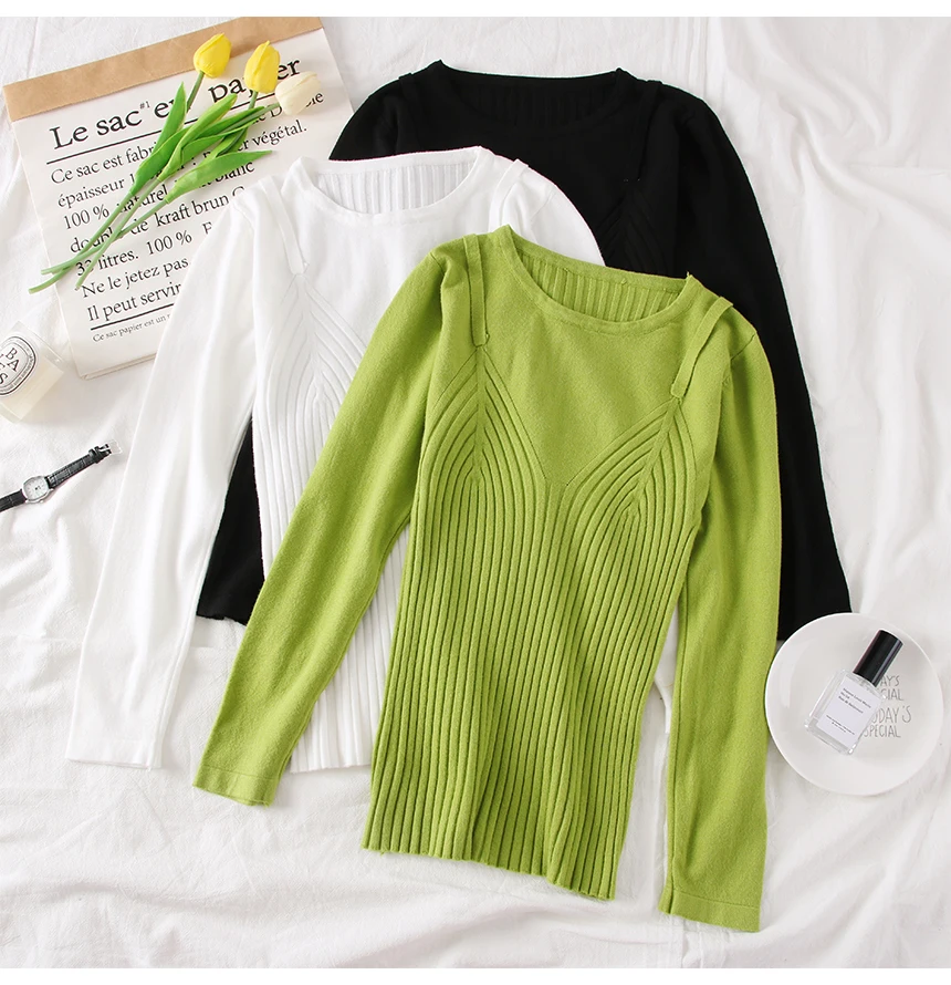 SKOONHEID Women Solid Pullovers O-Neck Long Sleeves Fake two pieces Multicolor Sweaters Autumn Winter Basic Knitted Tops 2019
SKOONHEID Women Solid Pullovers O-Neck Long Sleeves Fake two pieces Multicolor Sweaters Autumn Winter Basic Knitted Tops 2019