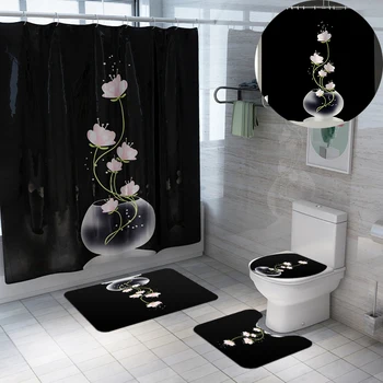 washable bath screen shower curtain sets with rug for bathroom 4pcs bath mat + rug + curtains black flowers pattern DW059
washable bath screen shower curtain sets with rug for bathroom 4pcs bath mat + rug + curtains black flowers pattern DW059
