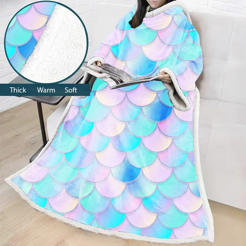 Lazy Blanket Fish Scale Polyester Winter Blanket Adult Children 3D Digital Printing Cotton Velvet Thick Blanket with Sleeves
Lazy Blanket Fish Scale Polyester Winter Blanket Adult Children 3D Digital Printing Cotton Velvet Thick Blanket with Sleeves