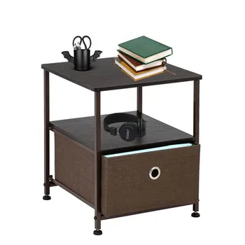 

Industrial Nightstand Bedside End Table for Small Spaces with 1 Non-woven Drawer Wooden Bedside Furniture Tables Shelf Storage