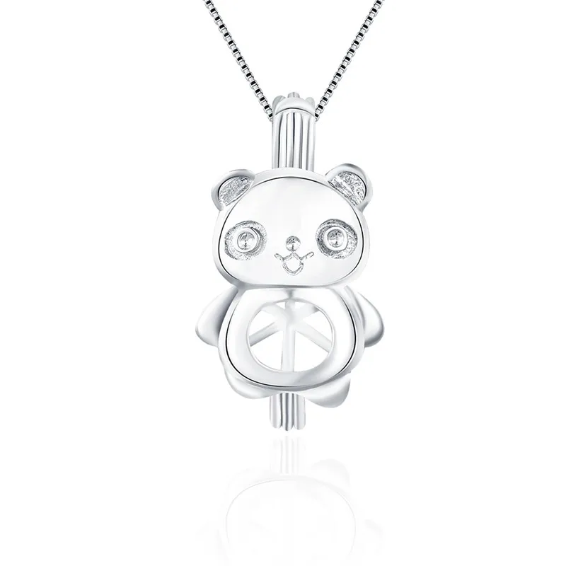 

CLUCI 925 Sterling Silver Lovely Bear Shaped Cage Pendant Gift for Women Silver 925 Charms Pendant Jewelry Pearl Locket SC045SB