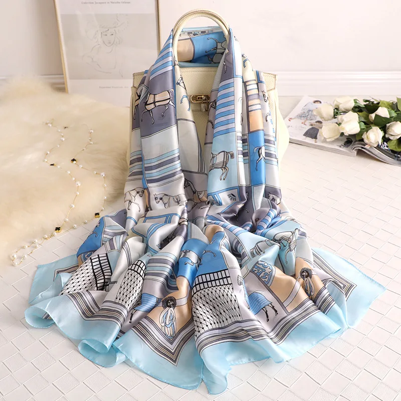 

2022 Silk Scarf Women Shawls Wraps Luxury Brand Travel Pashmina Hijab Scarfs Lady Beach Scarves Foulard Female Neck Headband