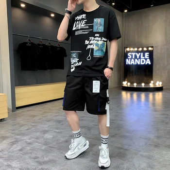 T Shirts Sets Men 2020 Summer New Hip Hop Short Sleeves + Shorts Pant Homme Loose Casual Pure Cotton 2 piece set Male Streetwear 
T Shirts Sets Men 2020 Summer New Hip Hop Short Sleeves + Shorts Pant Homme Loose Casual Pure Cotton 2 piece set Male Streetwear