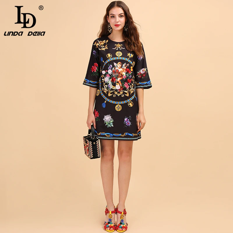 LD LINDA DELLA Summer Fashion Runway Dress Women's Half Sleeve Angel BlackPrinted Back Zipper Ladies Loose Vintage Dress 
LD LINDA DELLA Summer Fashion Runway Dress Women's Half Sleeve Angel BlackPrinted Back Zipper Ladies Loose Vintage Dress