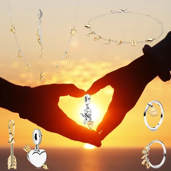2020 Valentine's Day Loved Script Medallion Ring Moments Snake Chain Necklace Script Bracelet Arrow of Cupid Dangle Charm