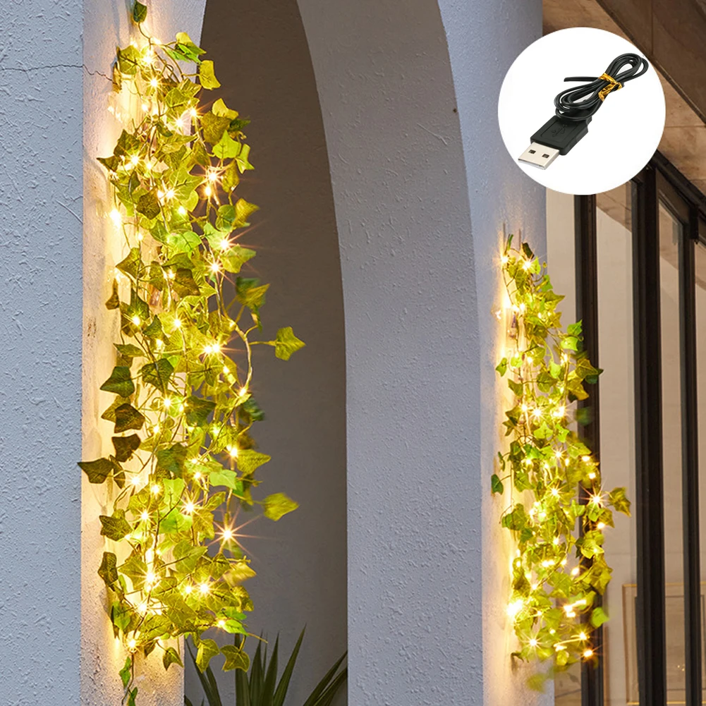 LED Artificial Plants String Light 1PCS Green Leaf Ivy Vine Fairy Maple Leaves Lamp Garland DIY Hanging Lighting | Лампы и освещение