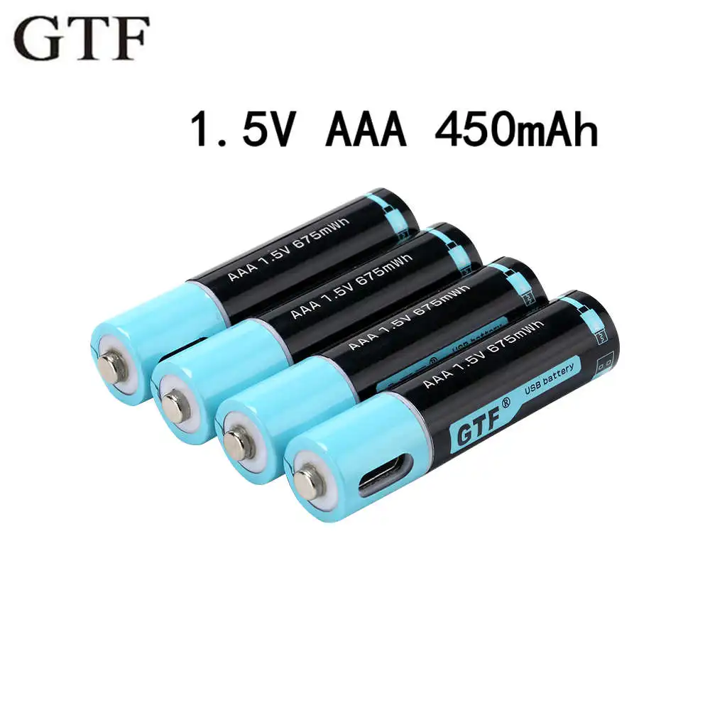 GTF 100% capacity 1.5V AAA Battery 450mAh USB Rechargeable Battery 1.5V 675mwh For Remote Control Toys AAA batteries
GTF 100% capacity 1.5V AAA Battery 450mAh USB Rechargeable Battery 1.5V 675mwh For Remote Control Toys AAA batteries