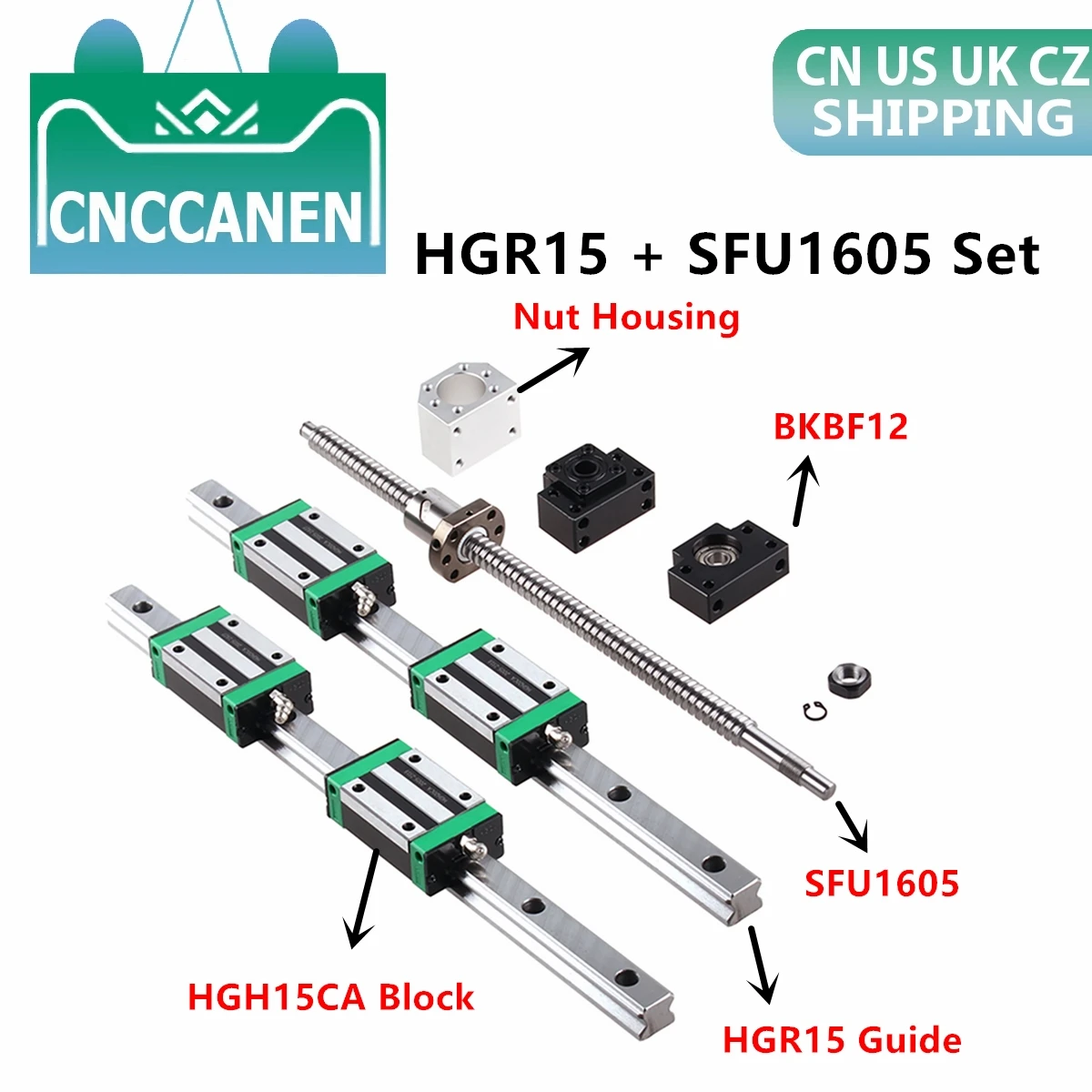 HGR15 Square Linear Guides Rail 2set HGR15+ Block HGH15CA +SFU1605 Ball Screw Lead 5mm + BKBF12 +Nut Housing CNC Actuator | Обустройство