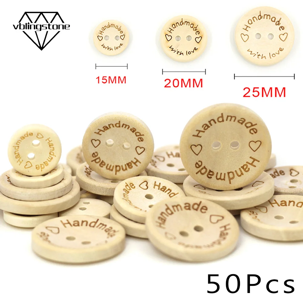 100pcs 2 Hole Handmade Wooden DIY Buttons 2 Hole Tags Label for Scrapbooking