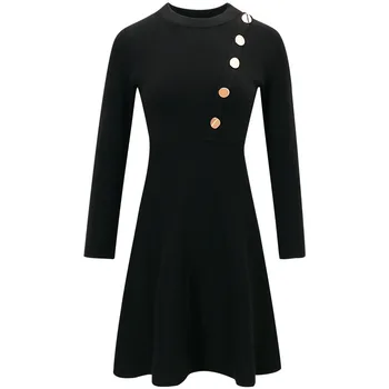 Women Dress Slim-Fit Black Dress New Winter Women's Round Neck Was Thin Knitted Dress
Women Dress Slim-Fit Black Dress New Winter Women's Round Neck Was Thin Knitted Dress