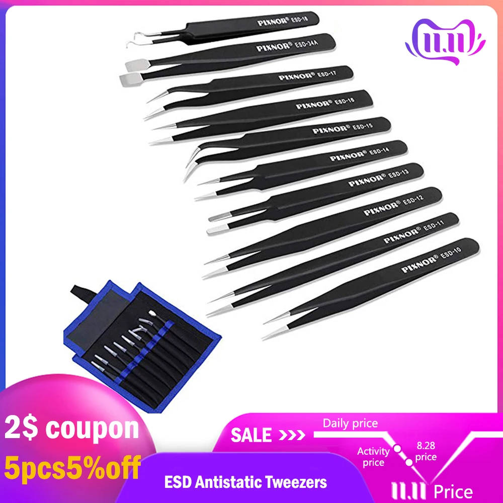 10Pcs ESD Antistatic Tweezers Tool Set High Precision Tip Curved Straight Tweezer Stainless Multifunction Nipper Repair Tool Kit
10Pcs ESD Antistatic Tweezers Tool Set High Precision Tip Curved Straight Tweezer Stainless Multifunction Nipper Repair Tool Kit