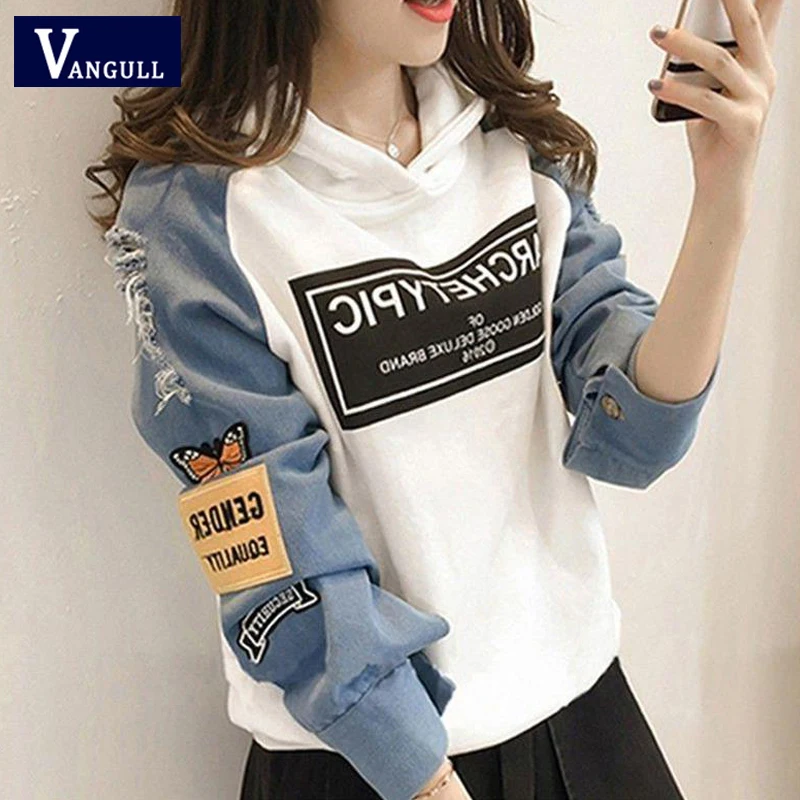 Vangull Harajuku Sweatshirt Women Letter Print Patch Women Hoodies 2019 Autumn New Hole Long Sleeve Drawstring Splice Pullovers
Vangull Harajuku Sweatshirt Women Letter Print Patch Women Hoodies 2019 Autumn New Hole Long Sleeve Drawstring Splice Pullovers
