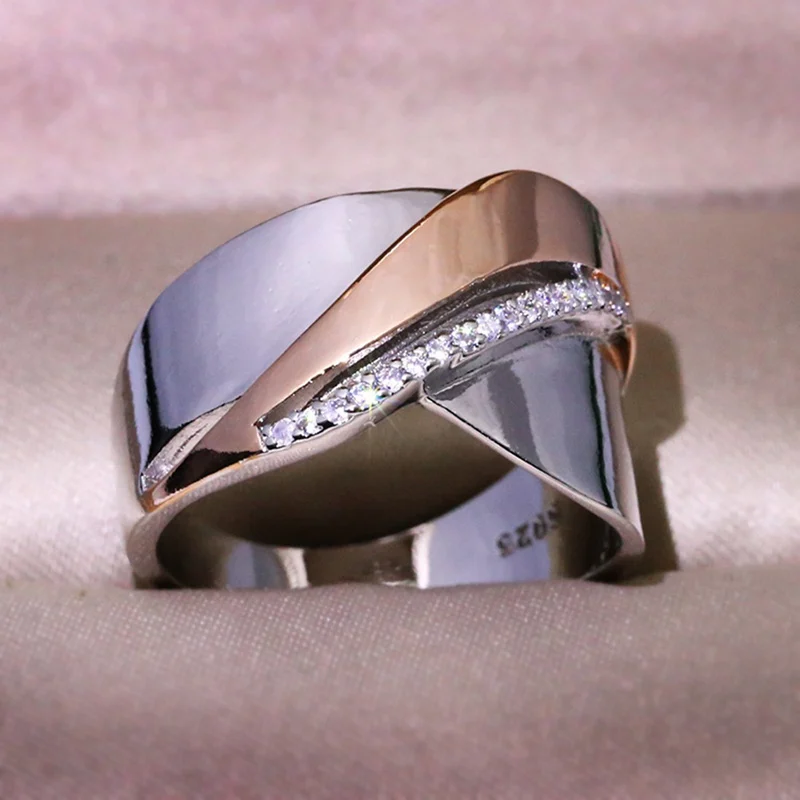 Simple Zircon Jewelry 925 Sterling Silver Bow Cross Endless Infinity Rings for Women Micro Setting Rose Gold Double Color Ring
Simple Zircon Jewelry 925 Sterling Silver Bow Cross Endless Infinity Rings for Women Micro Setting Rose Gold Double Color Ring