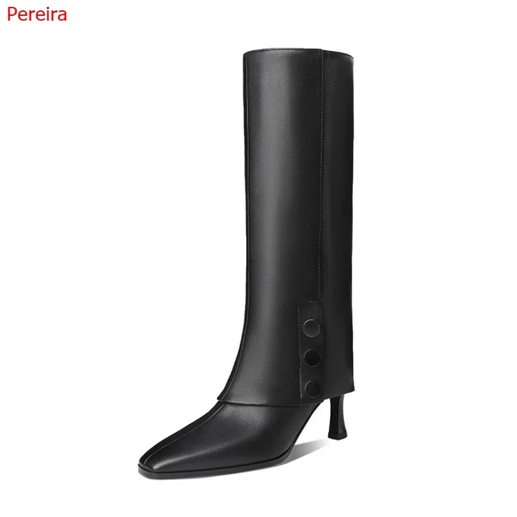 Women's square heel boots knee-length folding black brown high-heeled metal buckle boots pointed toe pull-on folding women's
Women's square heel boots knee-length folding black brown high-heeled metal buckle boots pointed toe pull-on folding women's