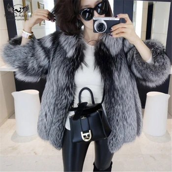 

Tatyana Furclub Natural Silver Fox Fur Coat Short Real Fur Coats Warm Ladies fur Jacket Winter Overcoat vintage Women's Fur Coat