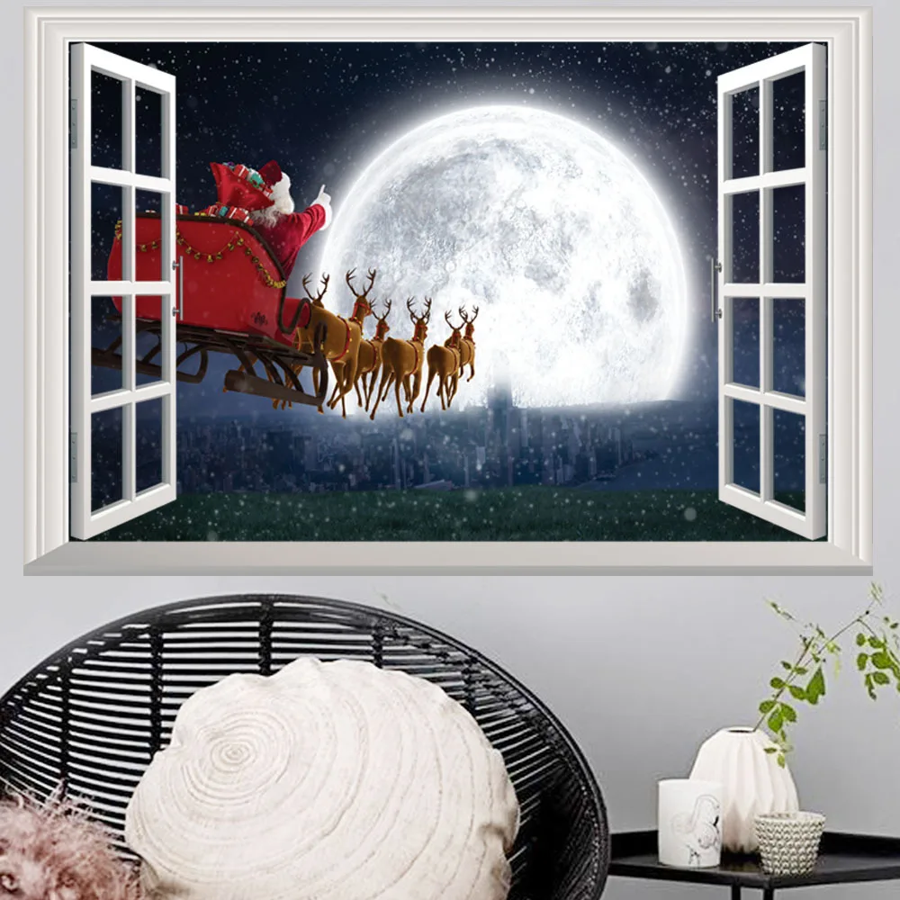 2018 новейшие Рождественские 3D наклейки на стену с видом окно Санта Клаус домашний