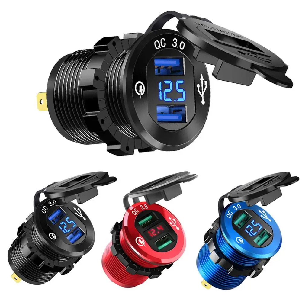 Quick Charge 3.0 Dual USB Charger Socket, Waterproof Aluminum Power Outlet Fast Charge with LED Voltmeter for 12V/24V Car Boat M
Quick Charge 3.0 Dual USB Charger Socket, Waterproof Aluminum Power Outlet Fast Charge with LED Voltmeter for 12V/24V Car Boat M