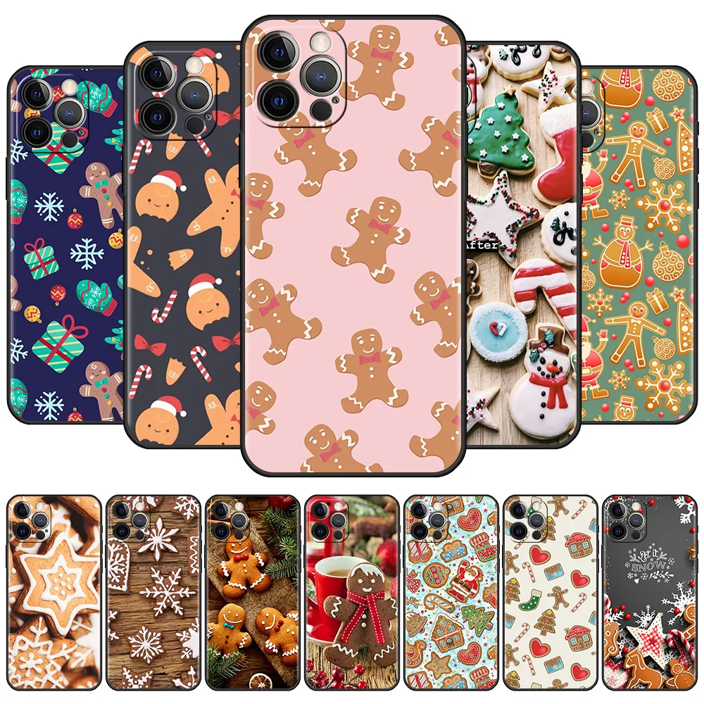 Case For Apple iPhone 13 11 Pro Max 12 Mini XR 7 8 Plus SE 2020 X XS 6 6S 5 5S Black Soft Silicone Cover Christmas Cookies Shell | Мобильные