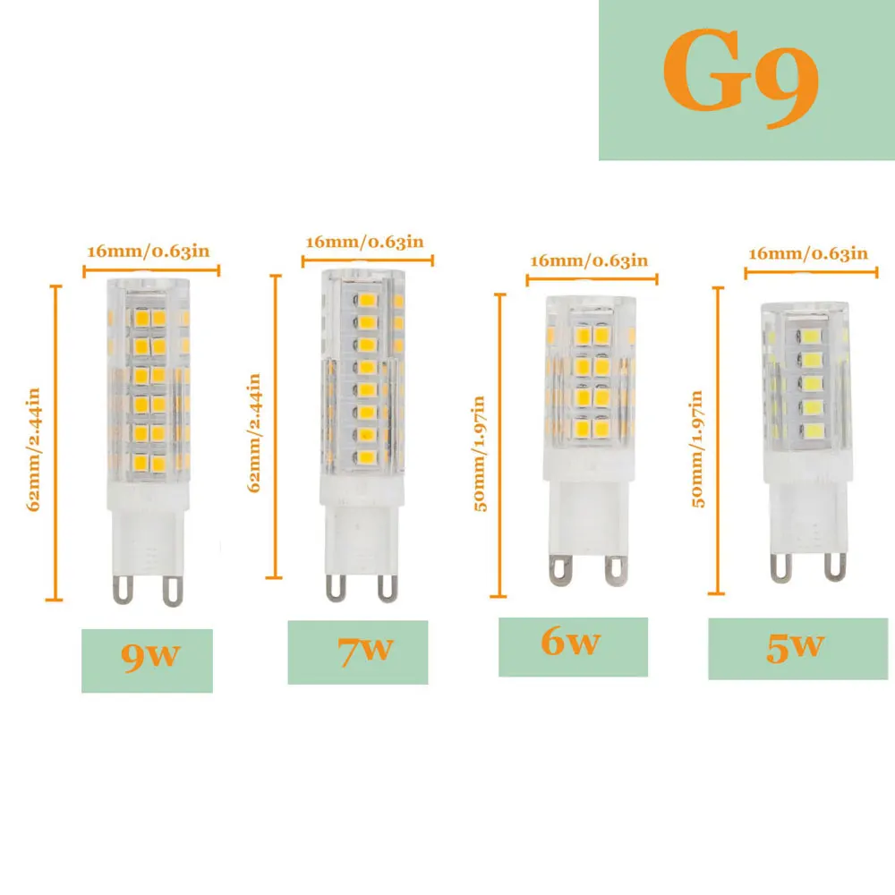 Mini G9 LED Bulb 5W 6W 7W 9W 2835 SMD Bulb 51LEDs 75LEDs 220V 230V 240V Corn Lamp LED Spotlight Replace Replace 30w 60w Halogen
Mini G9 LED Bulb 5W 6W 7W 9W 2835 SMD Bulb 51LEDs 75LEDs 220V 230V 240V Corn Lamp LED Spotlight Replace Replace 30w 60w Halogen