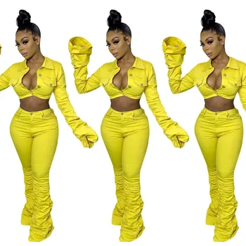 Women Two Piece Outfits Sexy Club Denim Two Piece Set Short Jean Jacket + Long Pleated Pants Hollow Out Tracksuit Women Set 
Women Two Piece Outfits Sexy Club Denim Two Piece Set Short Jean Jacket + Long Pleated Pants Hollow Out Tracksuit Women Set