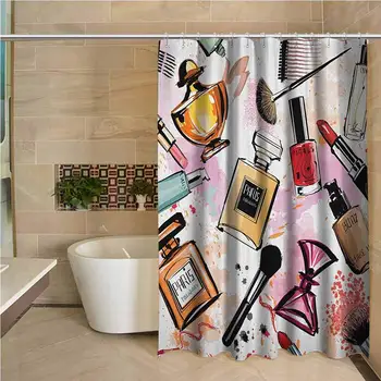 Girls Waterproof and colorful shower curtain Cosmetic and Makeup Theme Pattern with Perfume Lipstick Nail Polish Brush Modern
Girls Waterproof and colorful shower curtain Cosmetic and Makeup Theme Pattern with Perfume Lipstick Nail Polish Brush Modern