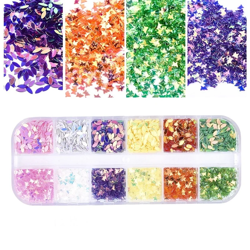 12 Grids Mixed Laser Stars Butterfly Glitter Nail Sequins Decals for Nail Art Decorations Manicure Nails Accessories
12 Grids Mixed Laser Stars Butterfly Glitter Nail Sequins Decals for Nail Art Decorations Manicure Nails Accessories