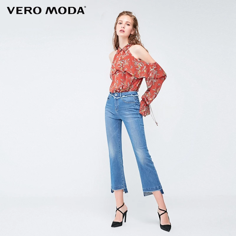 

Vero Moda 2019 New Arrivals Raw-edge Waist Irregular Flared Jeans | 318349523