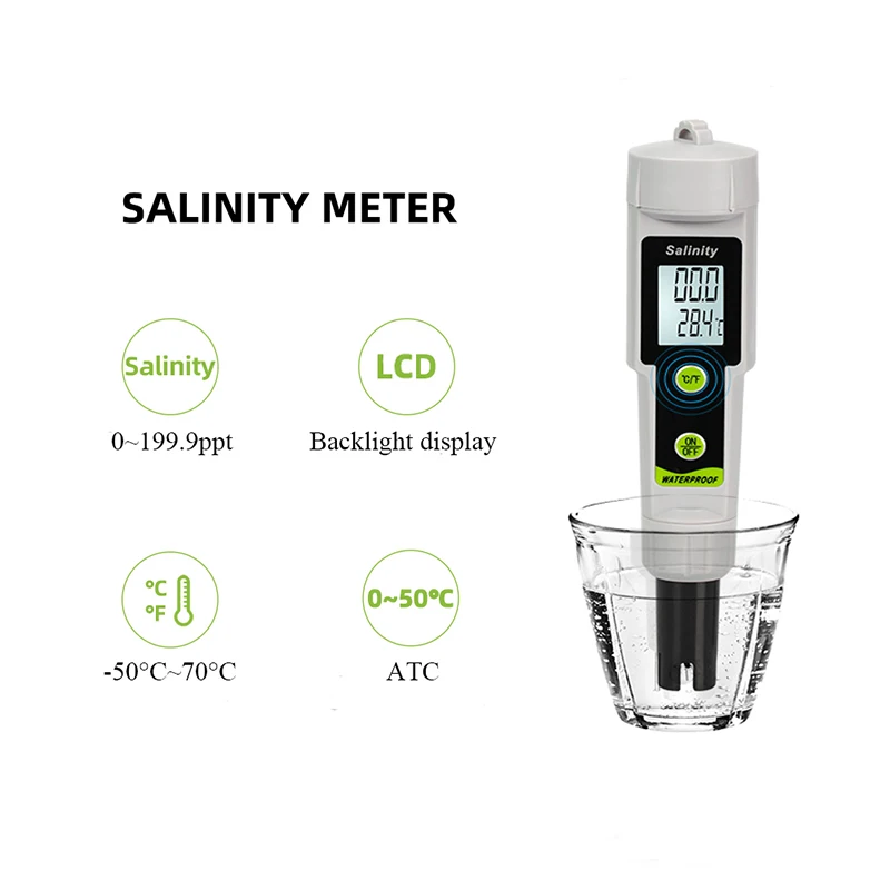 Digital 2 in 1 Salinity Temperature Meter Tester Salt Content Measure Analyzer Seawater Hydroponics Pen Type Salimeter
Digital 2 in 1 Salinity Temperature Meter Tester Salt Content Measure Analyzer Seawater Hydroponics Pen Type Salimeter