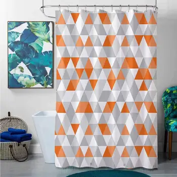 

Shower Curtains Set with mats Geometric Decor Collection,Triangles Argyle Polygon Patterns Vibrant Colors Zig Zag Fashion