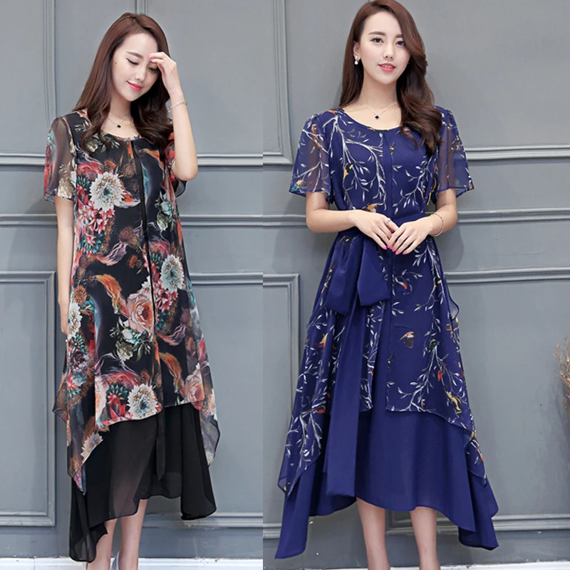 Women Chiffon Long Dress Summer Fashion Casual Short-sleeve Print Asymmetrical Loose Full Dress Female with Sashes
Women Chiffon Long Dress Summer Fashion Casual Short-sleeve Print Asymmetrical Loose Full Dress Female with Sashes