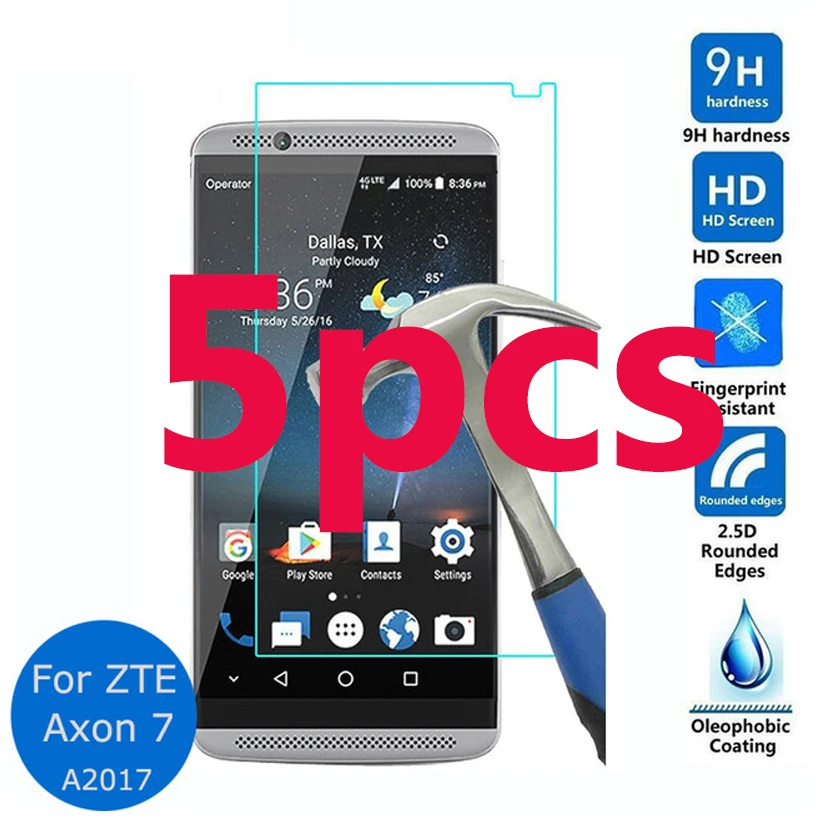 

5Pcs For ZTE Axon 7 Screen Protector LCD Tempered Glass HD On Axon7 A2017 / 5.5 inch Protective Film pelicula de vidro Saver