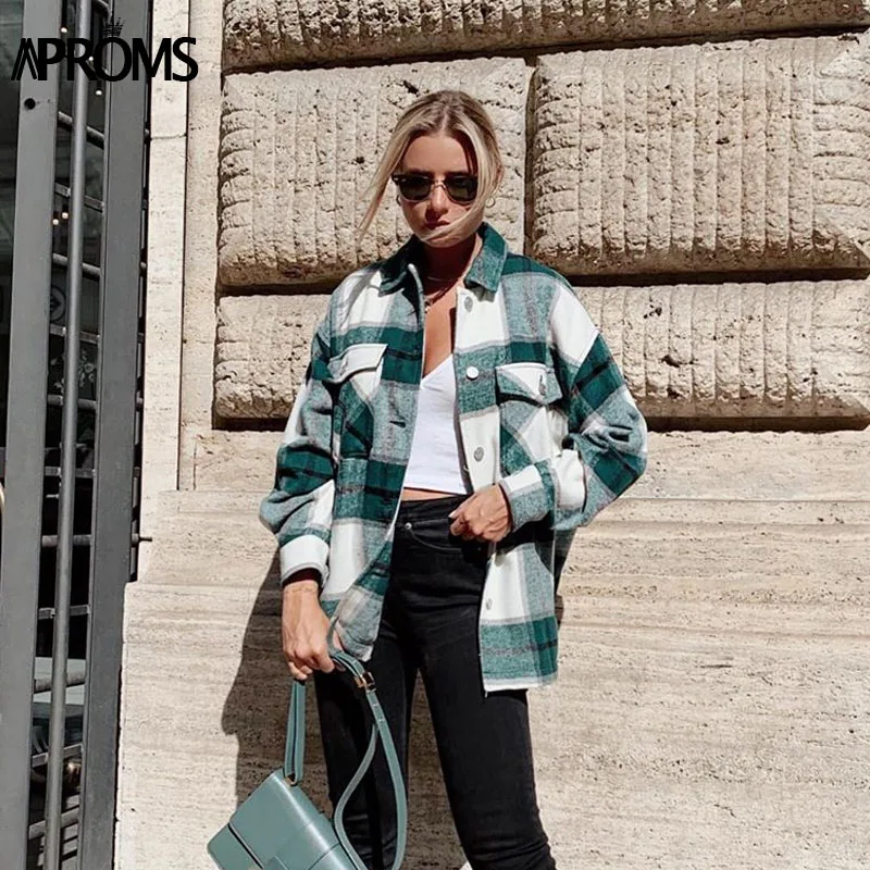 Aproms Green White Plaid Jacket Women Long Sleeve Pockets Oversize Ladies Coats Autumn Winter Streetwear Casual Female Outerwear
Aproms Green White Plaid Jacket Women Long Sleeve Pockets Oversize Ladies Coats Autumn Winter Streetwear Casual Female Outerwear