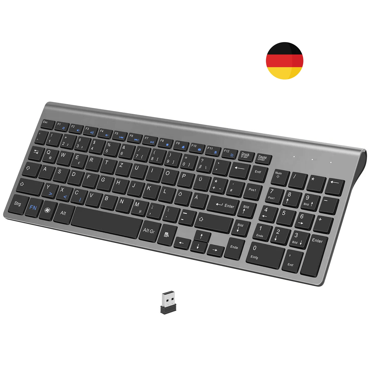 Немецкая малошумная тонкая компактная клавиатура QWERTZ с 101 клавишами