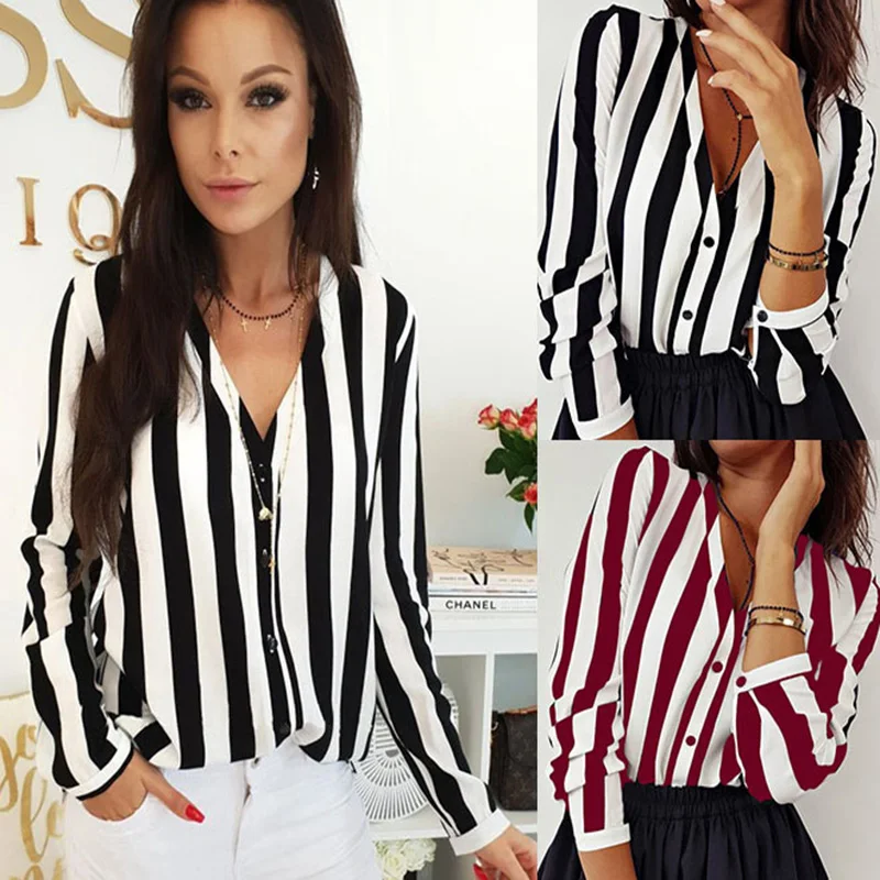 2020 New Autumn Blouse Women Sexy Casual Striped Top Shirts Blouses Female Loose Blusas Fall Casual Ladies Office Blouses
2020 New Autumn Blouse Women Sexy Casual Striped Top Shirts Blouses Female Loose Blusas Fall Casual Ladies Office Blouses