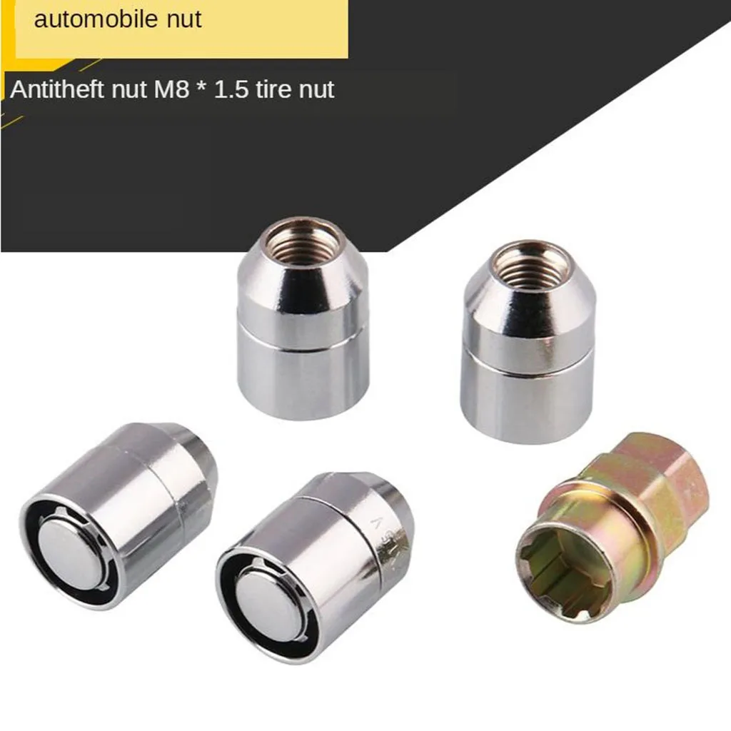 4pcs M12x1.5 Wheel Tire Lug Nuts & 1pc Anti-theft Safety Lock Screw Removal Key Socket Kits Automobile Replacing 4pcs M12x1.5 Wheel Tire Lug Nuts & 1pc Anti-theft Safety Lock Screw Removal Key Socket Kits Automobile Replacing