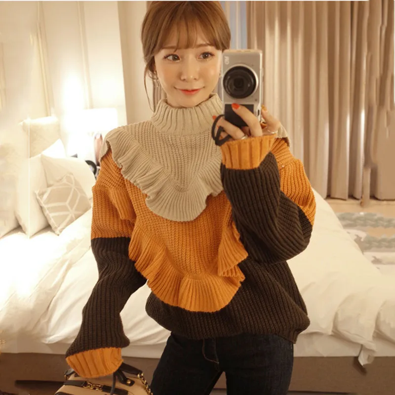 Autumn/winter Korean Version of the New Casual Ruffle Stitching Half-high Neck Thick Sweater Top
Autumn/winter Korean Version of the New Casual Ruffle Stitching Half-high Neck Thick Sweater Top