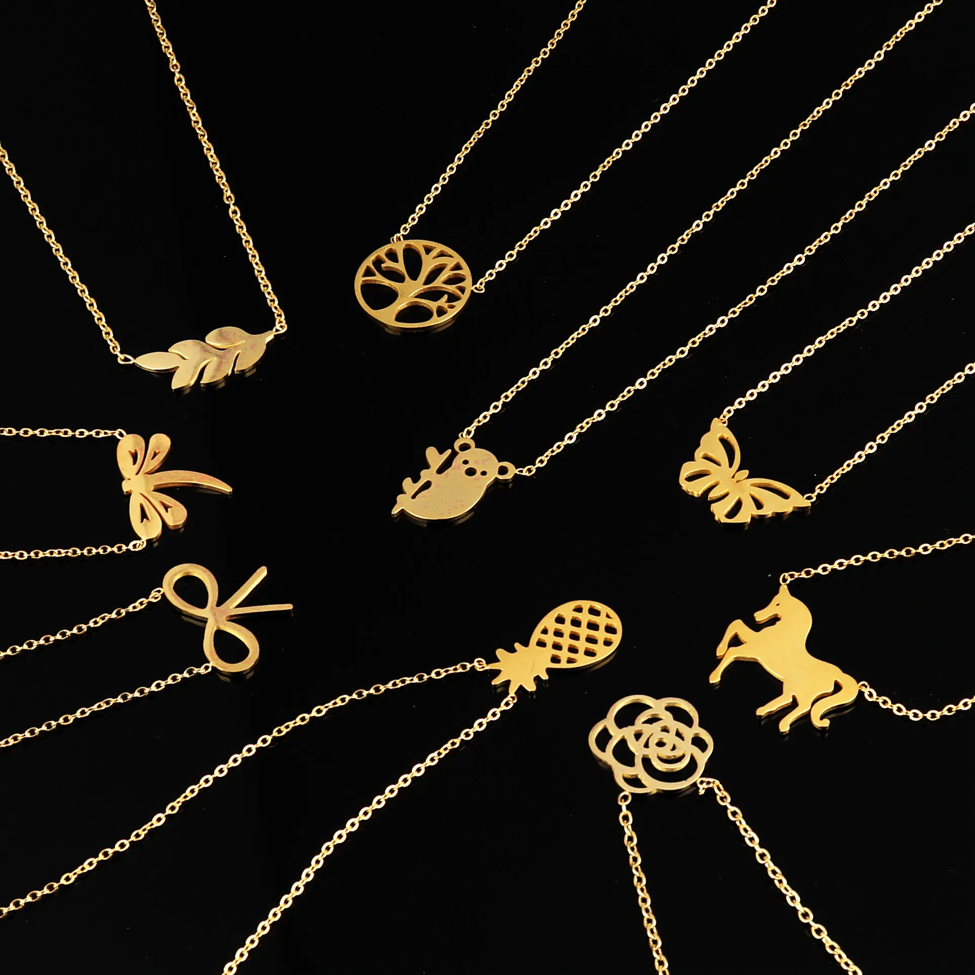 Модные маленькие сердца изысканное Ожерелье Золотая цепь Кулон Бабочки Древо