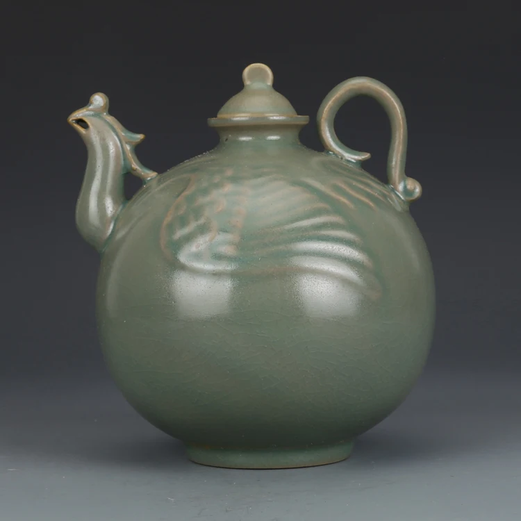 

Song Dynasty Ru Kiln Celadon Phoenix Head Pot Antique Collection Object Porcelain Old Goods