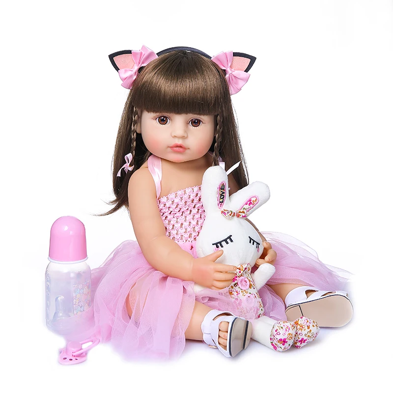 Кукла NPK Реборн 55 см розовая принцесса игрушка летучая мышь очень мягкая