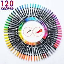 120 Color Dual Brush Art Markers Pen Fine Tip and Brush Tip Great for Bullet Journal Adult Coloring Books Calligraphy Lettering(China)