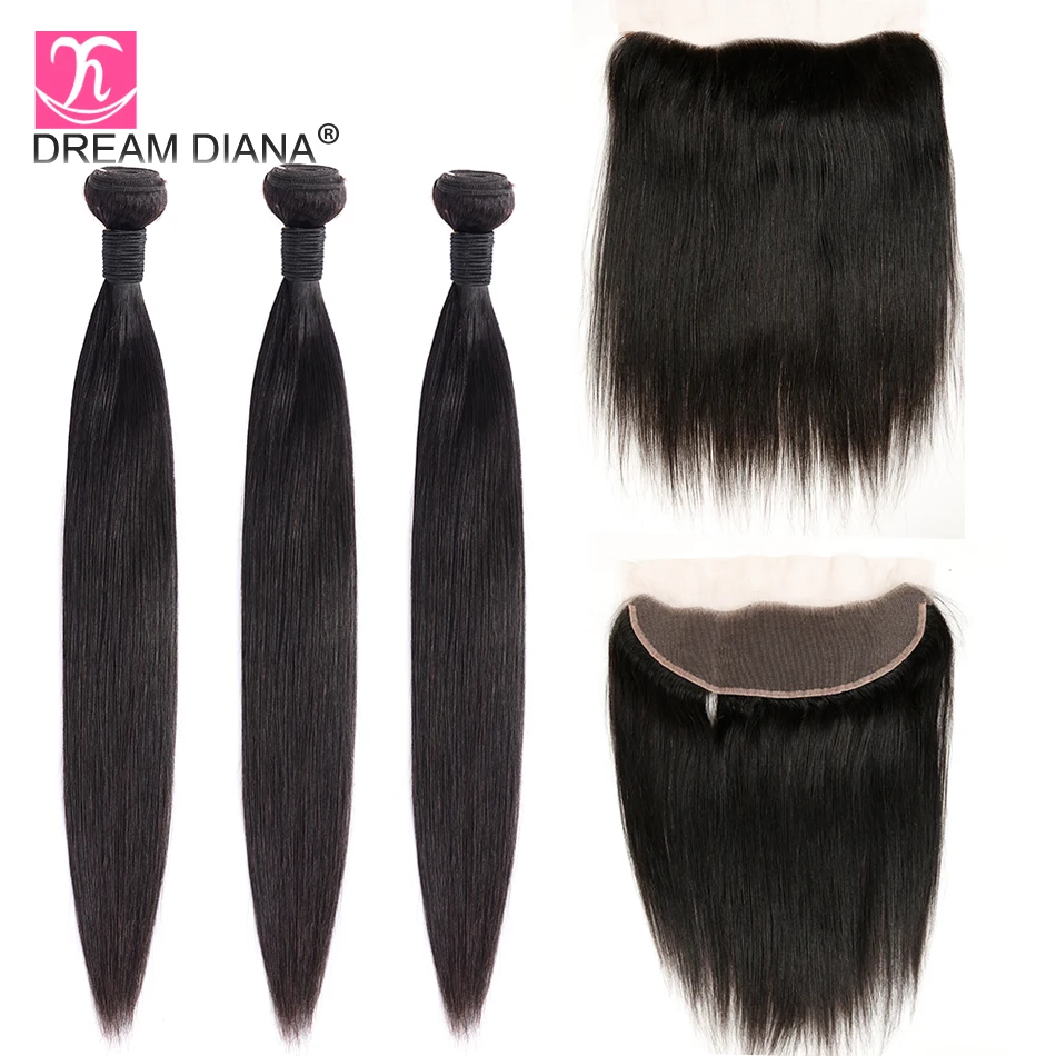 DreamDiana малазийские прямые волосы с фронтальной пучки волос remy и 13x4 уха до 100%