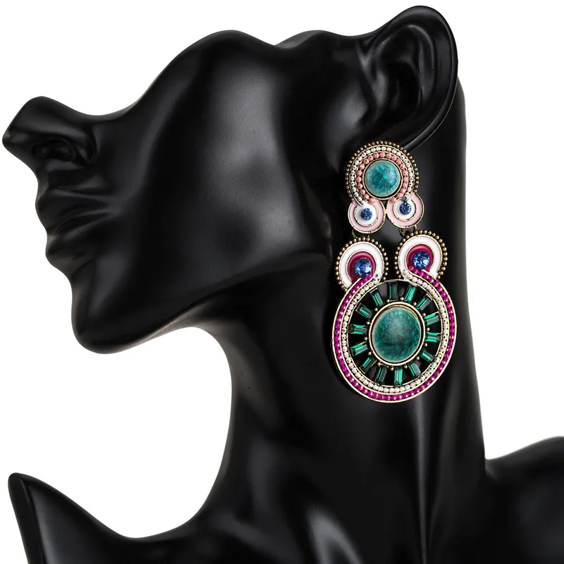 Glitter Rhinestone Alloy Dripping Oil Earrings Colorful Multiple Round Beaded Dangle for Women Vintage Ethnic Jewelry | Украшения и