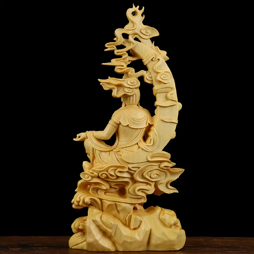 Chinese Carving Crafts Kwan-yin Guanyin Buddha Statue Bodhisattva Sculpture Craft Wood Home Living Room Decor