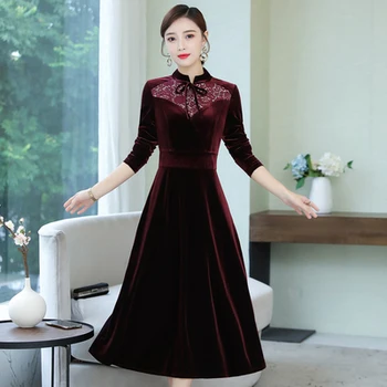 2020 New Autumn Long Velvet Dress Patchwork Retro Slim Mandarin Collar Women Clothes Vestido Midi Vestidos Plus Size Dresses
2020 New Autumn Long Velvet Dress Patchwork Retro Slim Mandarin Collar Women Clothes Vestido Midi Vestidos Plus Size Dresses