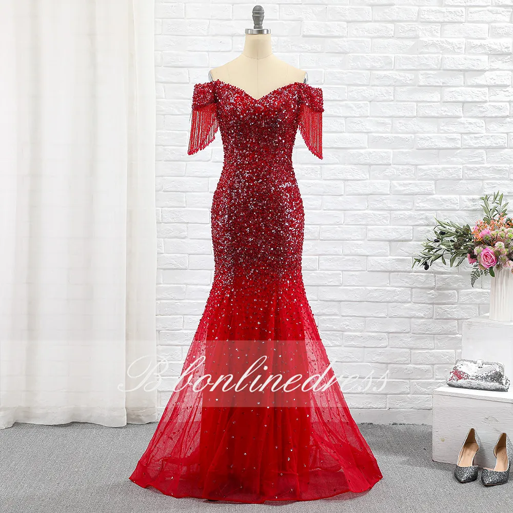 Bbonlinedress Red Mermaid Evening Dress 2020 Off The Shoulder Tassel Hand Beaded Long Formal Gowns Prom Dress robe de soiree
Bbonlinedress Red Mermaid Evening Dress 2020 Off The Shoulder Tassel Hand Beaded Long Formal Gowns Prom Dress robe de soiree