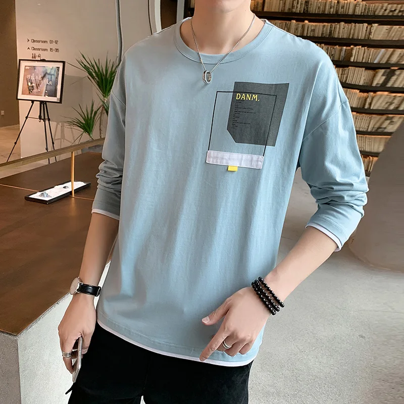Long Sleeve T-shirt Men Spliced Hem Casual tshirt man Fake Pocket Printing camiseta masculina Hip Hop Tops Loose T shirt Male
Long Sleeve T-shirt Men Spliced Hem Casual tshirt man Fake Pocket Printing camiseta masculina Hip Hop Tops Loose T shirt Male