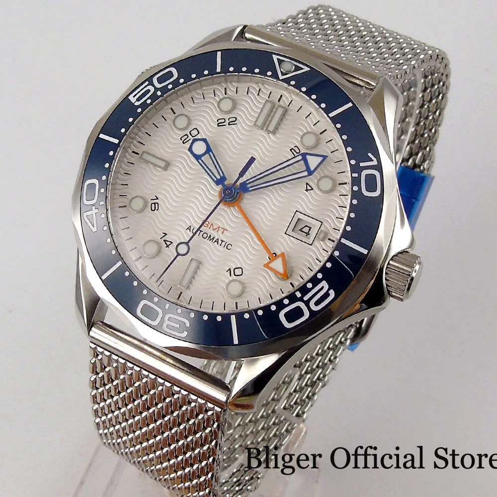 BLIGER White GMT 41mm Automatic Men Watch MINGZHU 3804 Movement Blue Ceramic Insert Mental Band Flat Sapphire Crystal
BLIGER White GMT 41mm Automatic Men Watch MINGZHU 3804 Movement Blue Ceramic Insert Mental Band Flat Sapphire Crystal