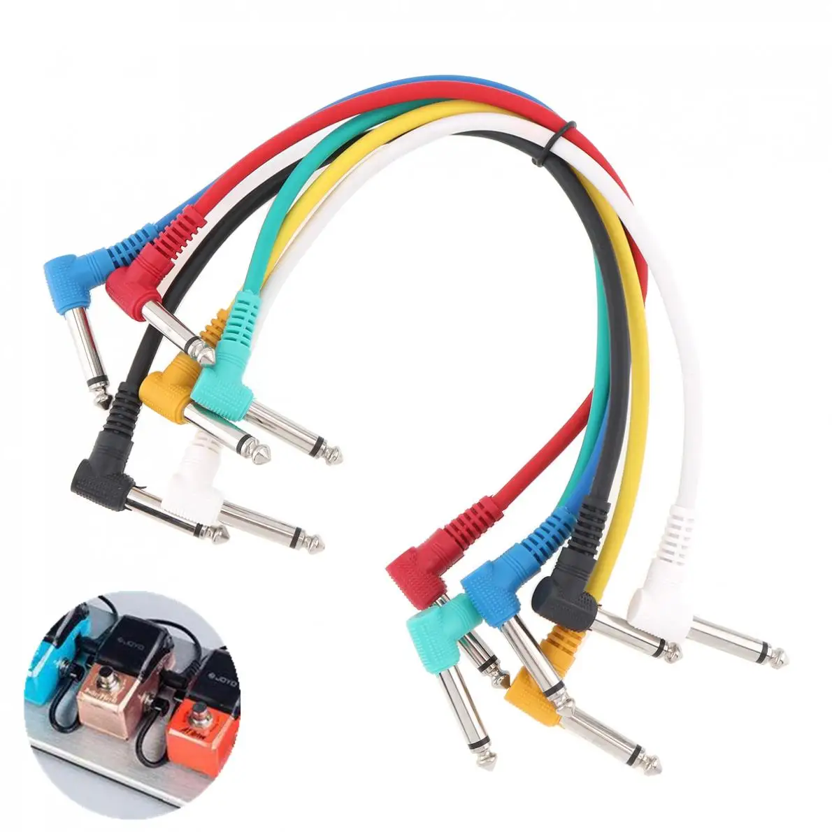 

6pcs/lot 30cm Colorful Audio Cable Angled Plug 6.35mm Leads Patch Lines for Guitar Pedal Effect Guitar Cables