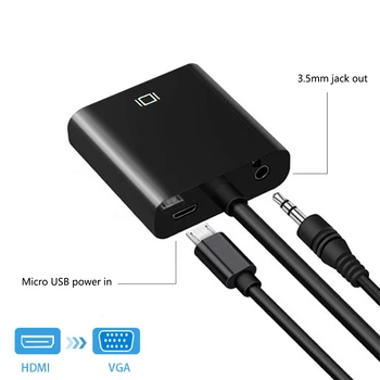 HDMI to VGA Adapter Cable with audio and power port - Analog Digital Converter Black Male Converter TV Tv Monitor Full HD Signal
HDMI to VGA Adapter Cable with audio and power port - Analog Digital Converter Black Male Converter TV Tv Monitor Full HD Signal